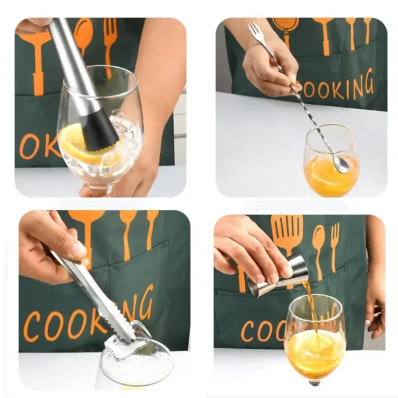 Stainless Steel Cocktail Muddler, Mixing Spoon, Ice Clip, Crushed Popsicles, Home Bar Barware Set, Fruit Based Drinks Make tools