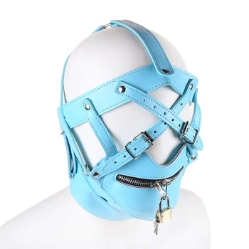 Black Gimp Head Harness Lockable Riding Mask Bondage Fetish BDSM Bondage Sex Headgear Erotic Slave Restraint Hood Mask Sex Toy 5