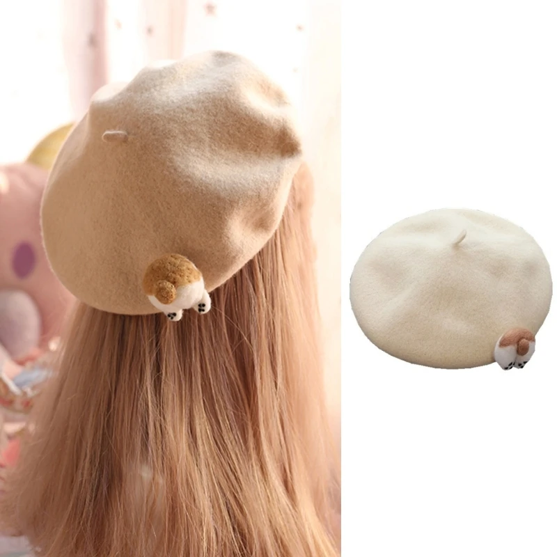 

Elegant Painter Hat Corgi Butt Show Face Small Octagonal Hat Beanie Hat for Fall Winter Daily Drop shipping