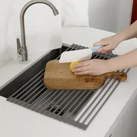 Silicone Kitchen Sink Organizer - Multifunctional Heat-Resistant Dish Draining Mat, Roll-Up Vegetable Washing Pad & Storage Rack 2