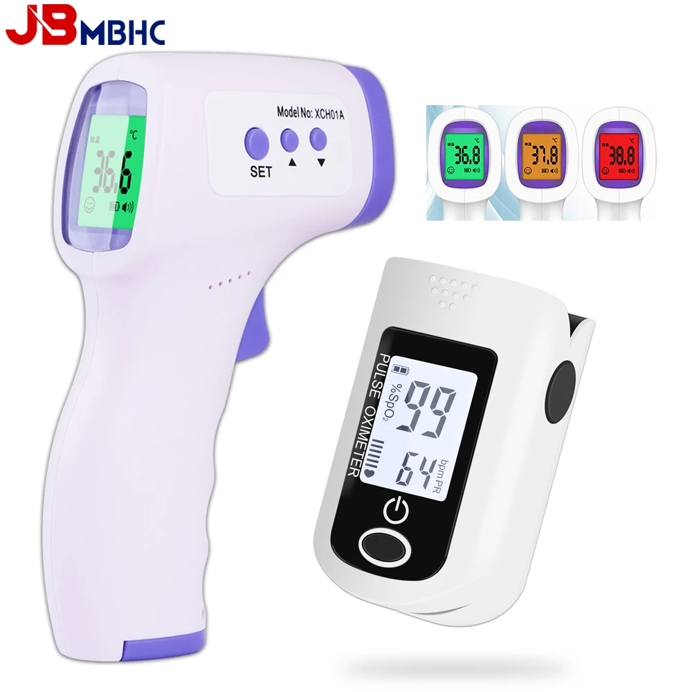 

Digital Infrared Thermometer Forehead Body Non-Contact Fever Thermometers Medical Portable Finger Pulse Oximeter Blood Oxygen