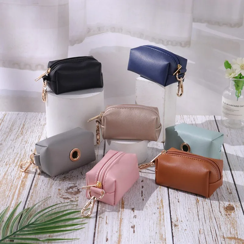 Leather Dog Poop Bag Holder Dog Waste Bag Dispenser With Metal Clip For Leash Belt Portable Leather Doggy Poop Bags Holder