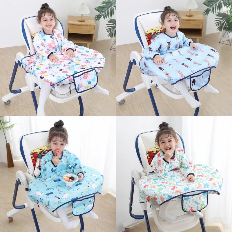 Feeding Bib for Baby Boys Girl 6M-4Y Waterproof Bib Apron Smock with Table Cover Infant Mess-Free Kid Full Coverage Bib 2