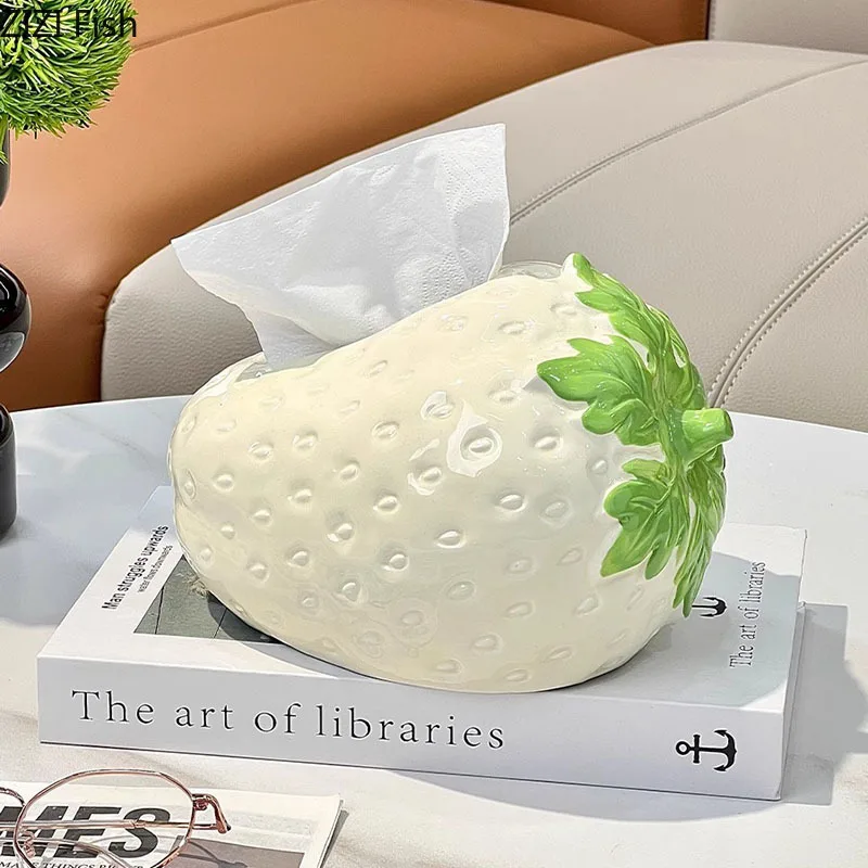 Cute Strawberry Shape Ceramic Tissue Box Coffee Table Desk Decoration Strawberry Tissue Box Bedside Table Paper Towel Case 4