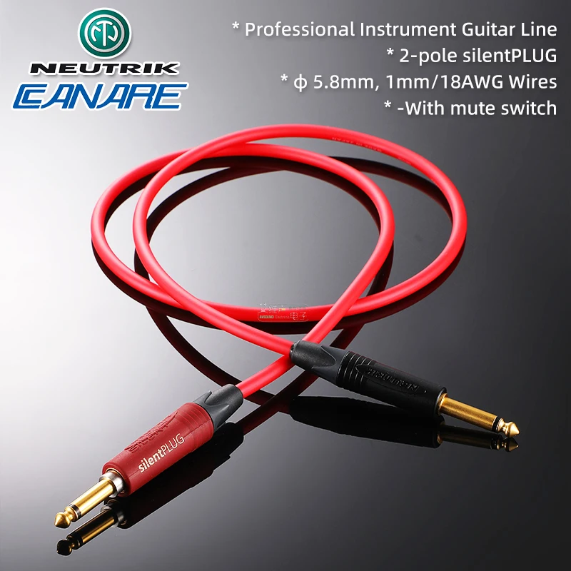 Neutrik 6.35 A 6.35Mm Silentplug Cavo Per Chitarra Mutes Ts 2 Poli 1/4 "Spina Del Telefono, Linea Audio Canare Da 5.8Mm 1Mm / 18Awg