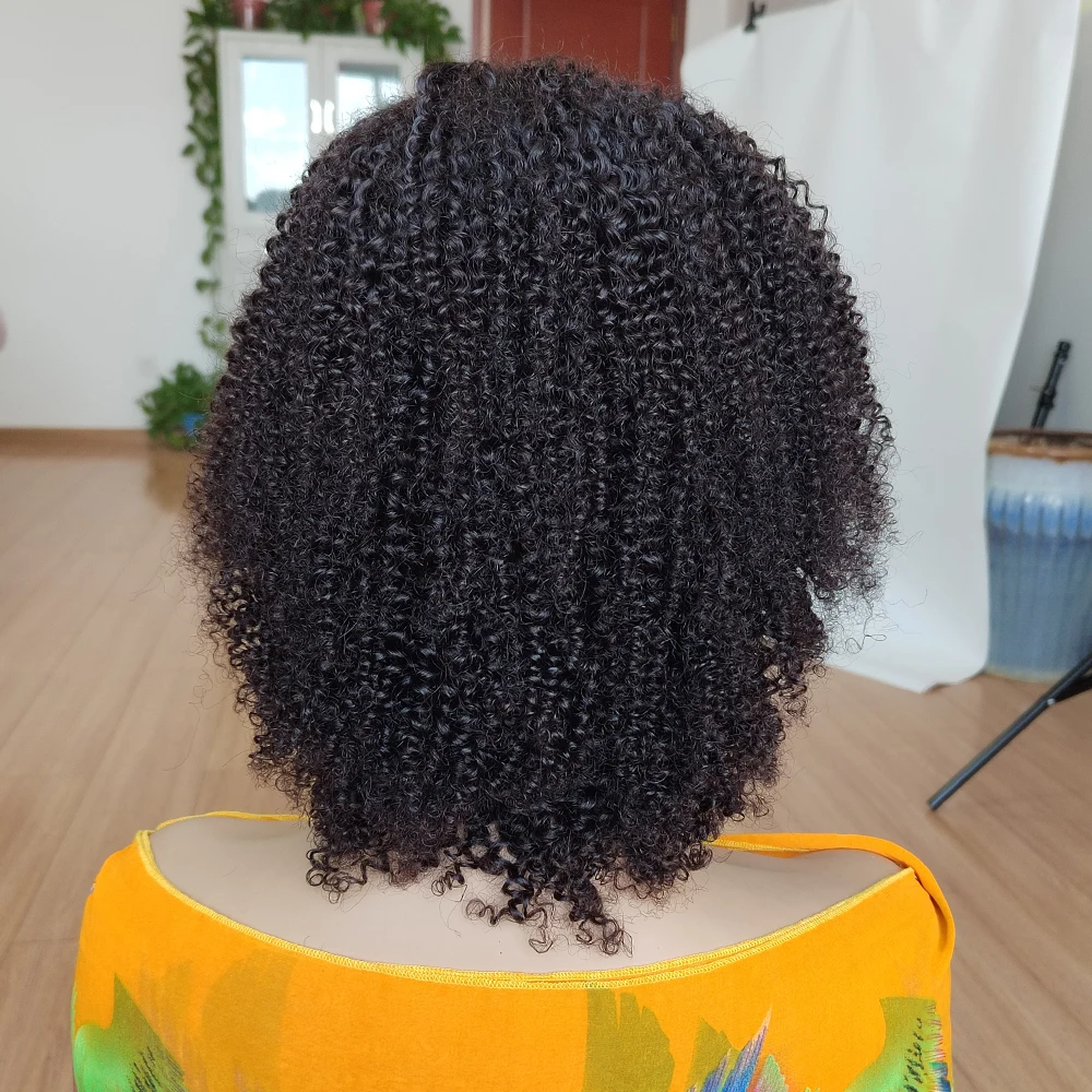 Parrucca in pizzo con chiusura 4x4 riccia Jerry 4C Kinky Edges, parte laterale, 100% capelli umani, pre-pizzicata, parrucca frontale in pizzo corto_voghion.com