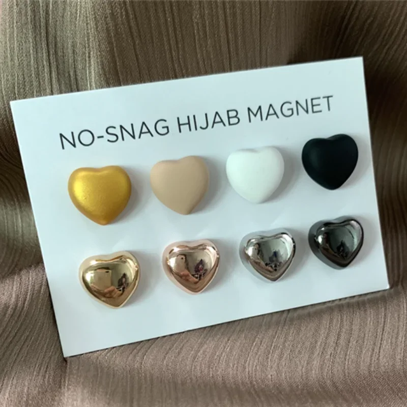 1pcs 여성을위한 새로운 금속 강한 자석 브로치 하트 모양의 목도리 스카프 버클 마그네틱 Hijab 클립 Luxulry 액세서리