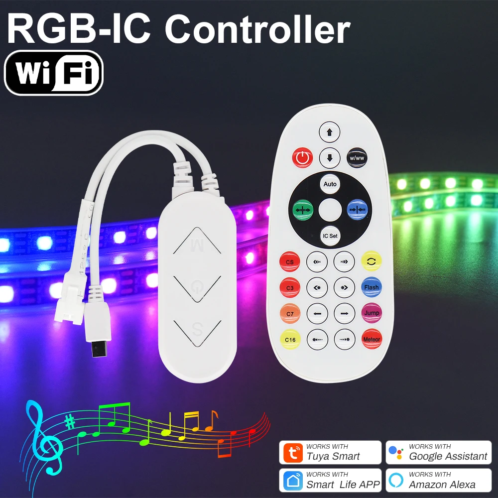 Tuya Wifi LED Strip Controller for WS2811 WS2812B Addressable LED Strip Dream Color Light Smart Dimmer Alexa Google Assistant sp511e wifi ic pixel addressable rgb led strip led controller for ws2812b ws2811 dual output alexa smart voice app control