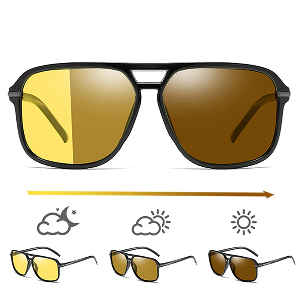 VIVIBEE Men Women Polarized Day Night Vision Glasses Retro Color Changing Square Oversized Goggles Driving Shades