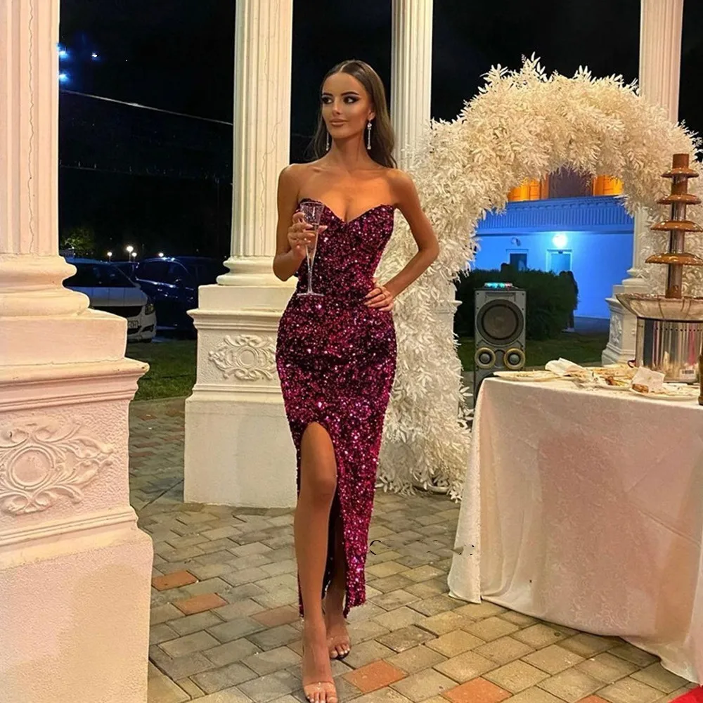 

Sparkly Sequins Women Mermaid Evening Dresses Sexy Sweetheart Ankle Length Prom Gowns Dubai Formal Outfit فساتين مناسبة رسمية