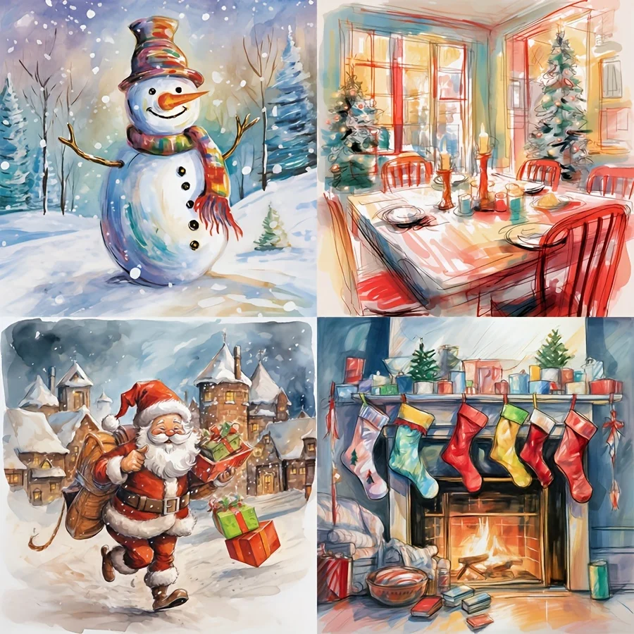 Background Paper and Sticker set Christmas with Snowman Santa Claus Patterns for Scrapbooking Paper Craft Junk 52pcs