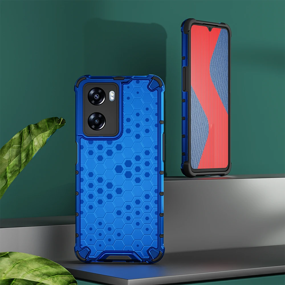 KEYSION Stoßfestes Panzergehäuse für OPPO A77 5G Silikon + PC Transparente Waben-Telefonrückseite für Realme Narzo 50 5G_voghion.com