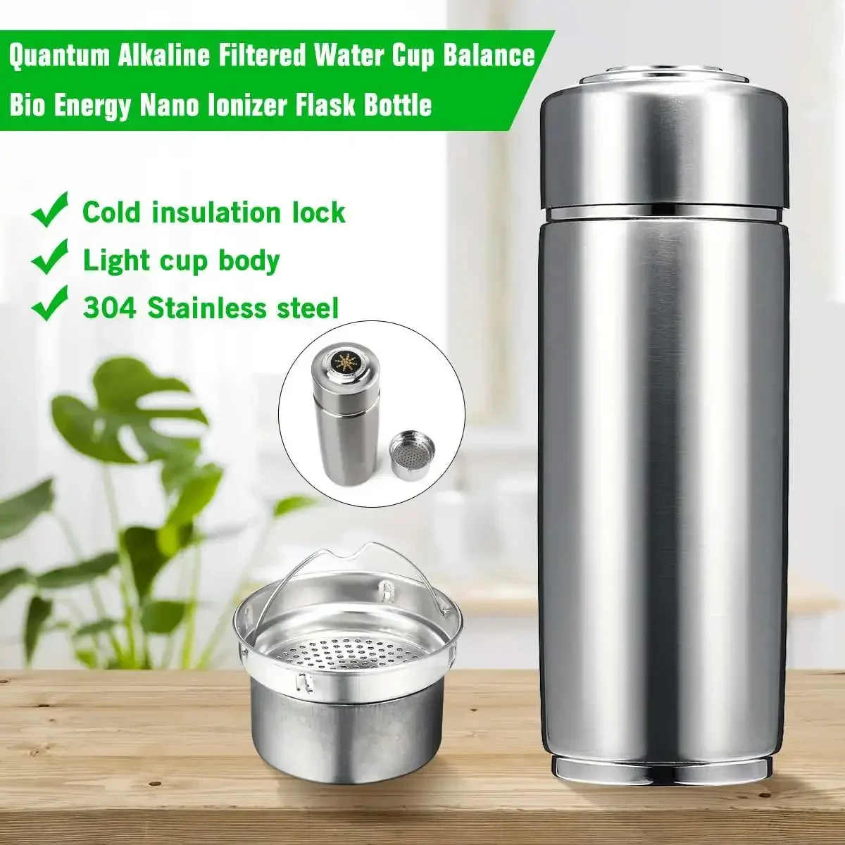 Micro-electrolysis Energy Health Cup Stainless Steel Quantum Alkaline Filtered Water Cup Energy Ionizer health Bottle 400ml water filter