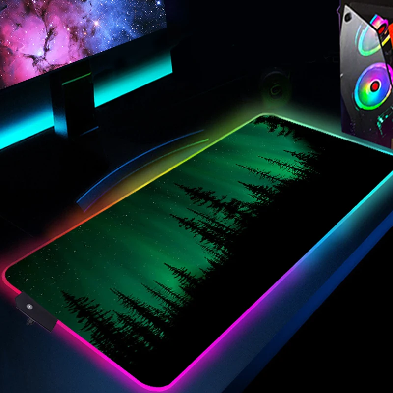Aurora Rgb Desk Mat Mousepad Led Mause Mats Mouse Pad Accessories Xxl Gaming Keyboard Backlight