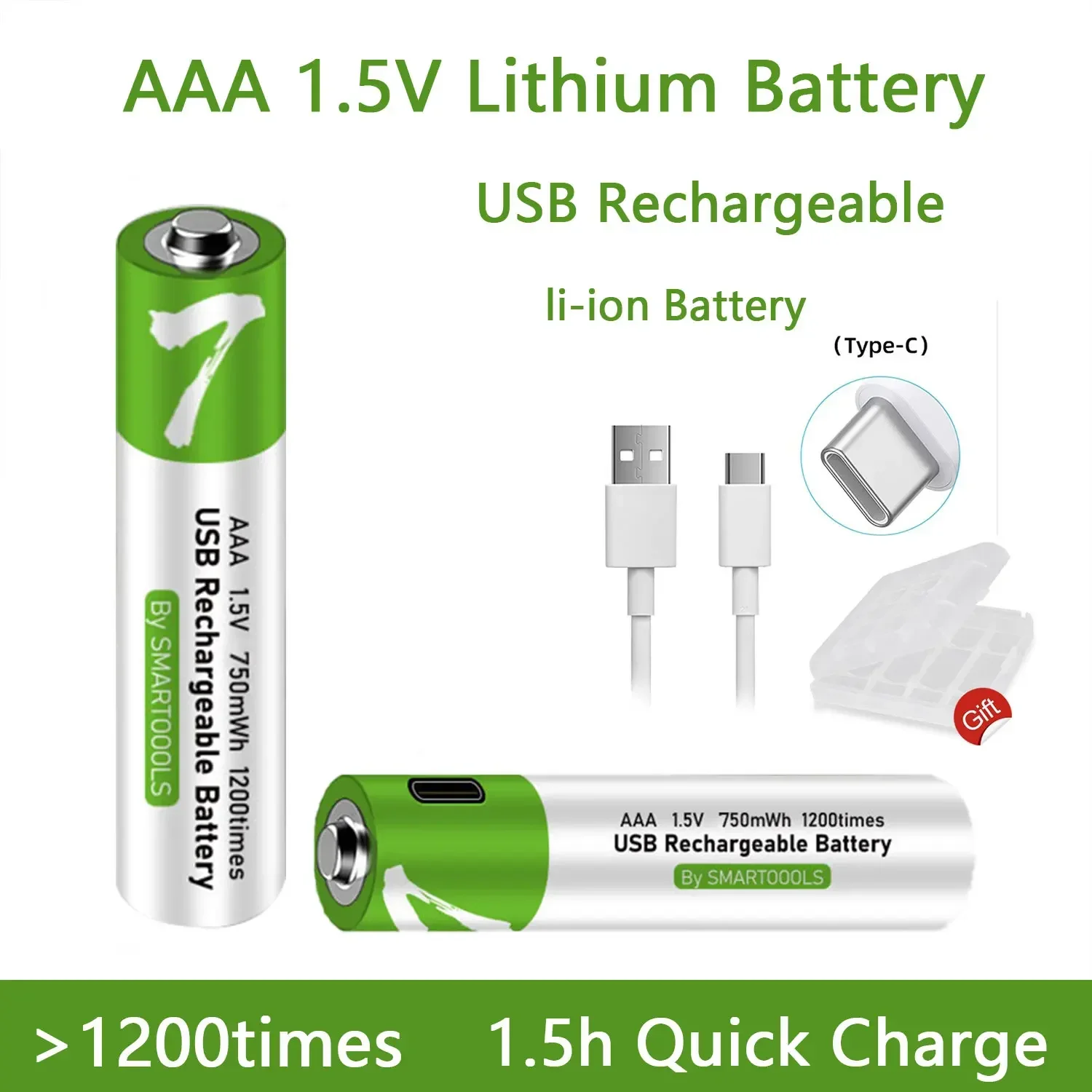 USB Rechargeable AAA Battery, 1.5V / 750mWh Rechargeable Lithium AAA  Batteries, Over 1200 Cycles, 1.5 Hours Fast Charging 