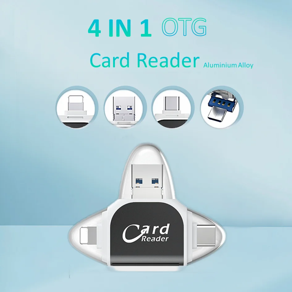 

Metal Card Reader 4 in 1 Micro sd TF Card Type C USB A Support i0S 8+ Windows Linux Android For Iphone Computer Phone Adapters