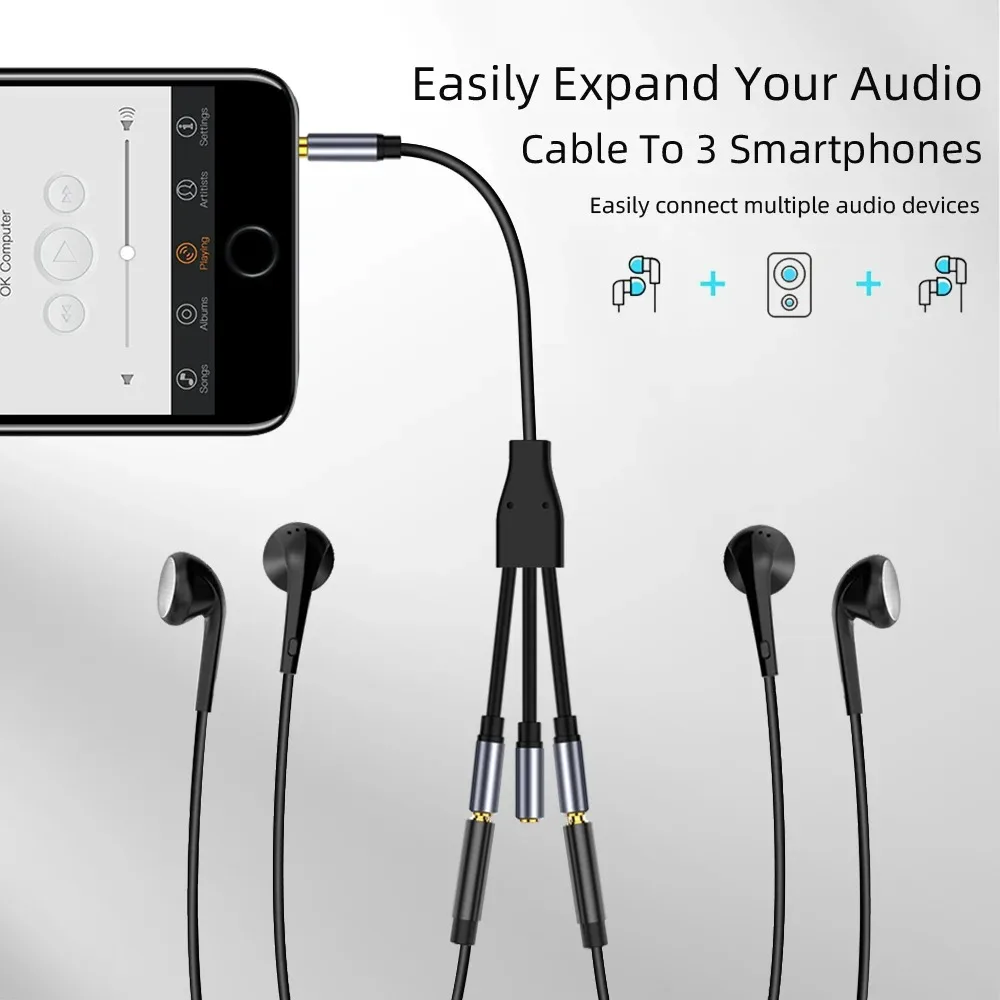 Universal Multi-Port 3.5mm Audio Splitter with TRS Stereo Extension Cable