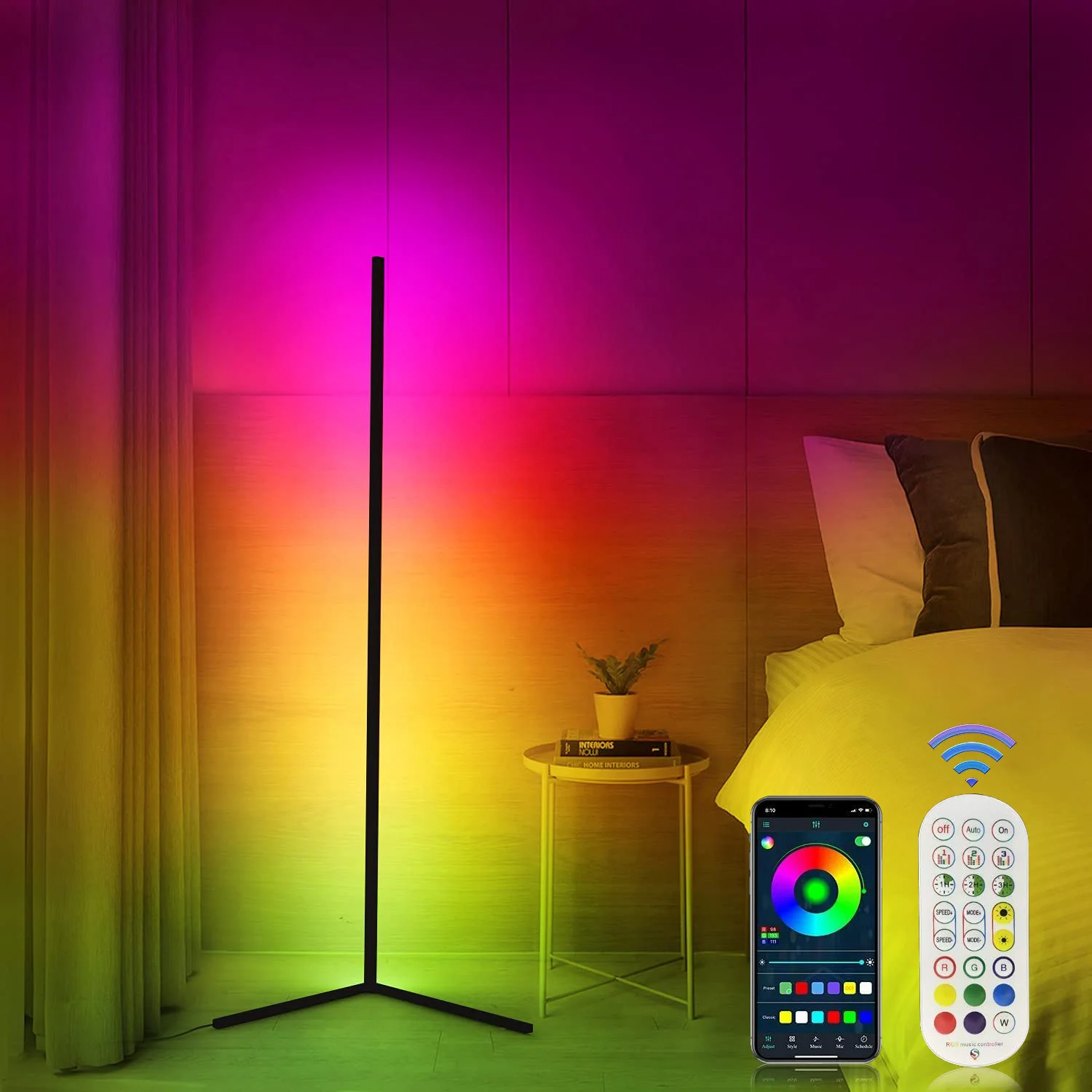 Lâmpadas de Assoalho Luzes em pé Canto Quarto Sala Estar Cabeceira Arte Decoração Controle Remoto App 150cm Rgb Atmosfera Noite Lâmpadas Led 6 Computers & Electronics
