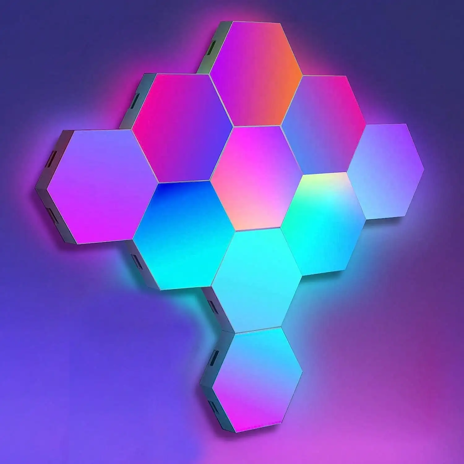 스마트 육각형 RGB 벽 조명 패널, 앱 제어, 음악과 동기화, 모듈식 조명 패널, DIY 기하학 접합 야간 조명, 10 팩