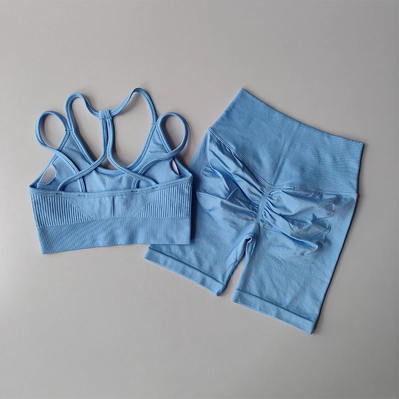 Conjunto deportivo de cintura alta color melocotón para levantamiento de cadera, ropa de Yoga de secado rápido a prueba de golpes, pantalones para correr, conjunto de dos piezas para Fitness, 3/4