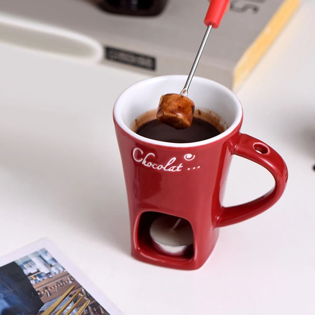 130ML Fondue Mug Chocolate Melting Cup Ceramic Coffee Tea Butter Melt Pot for Dessert Heat Milk Birthday Gift Cooking Appliances