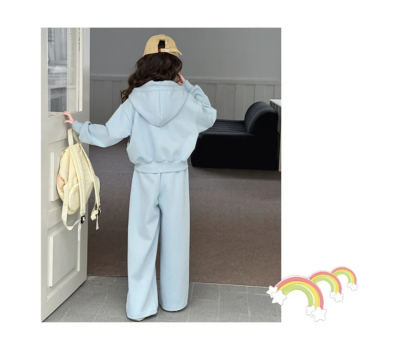 2026 autumn teenager girls Suit Clothes Bat crop Top jacket hooded & wide leg Pants tracksuit 4 5 8 10 11 12 14 Years Child set 6