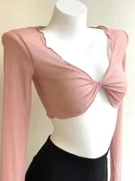 Haut court en dentelle vintage pour femmes, maille transparente, manches courtes, t-shirts à col en V, vêtements floraux à lacets, cardigans sexy 4