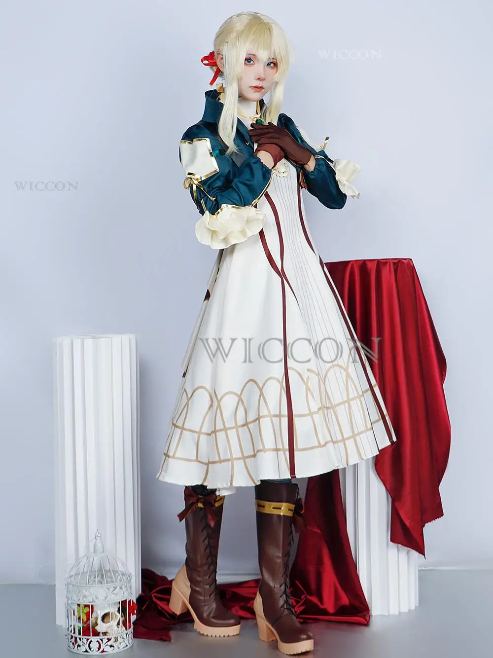 

Anime Violet Evergarden Cosplay Costume Wigs Princess Maid Dress Wig Shoes Halloween Carnival Prom Skirt Party