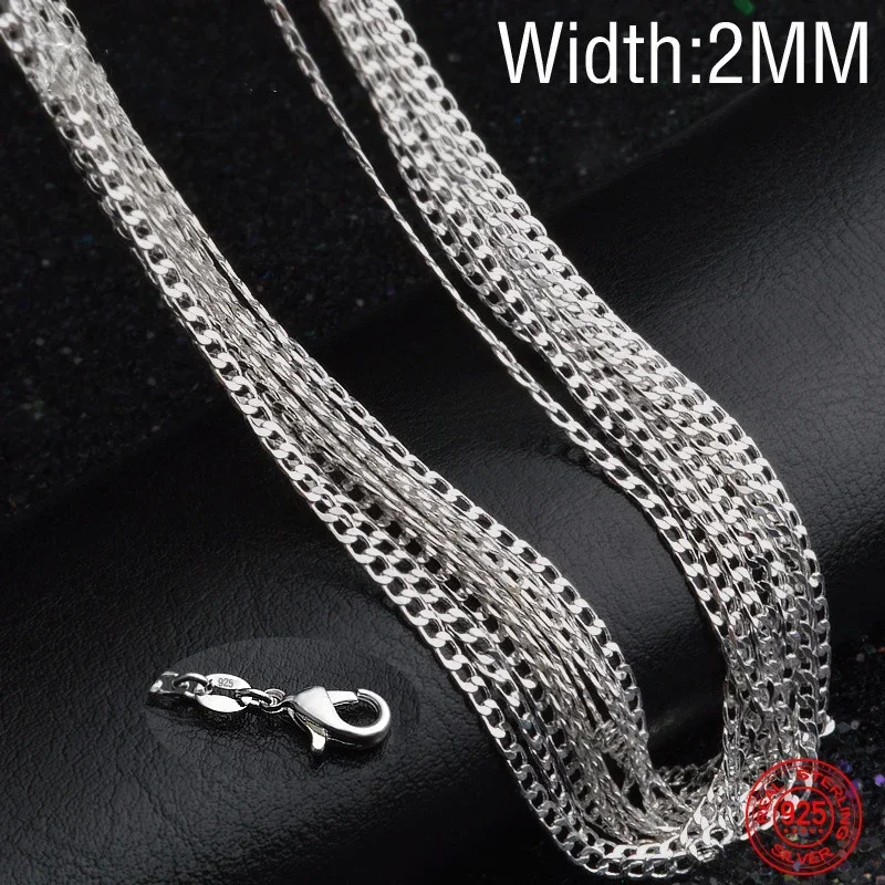 925 Sterling Silver 2MM Flat Necklace Chain 40-75cm for Women Men Fashion Wedding Party Jewelry Gift silver necklace