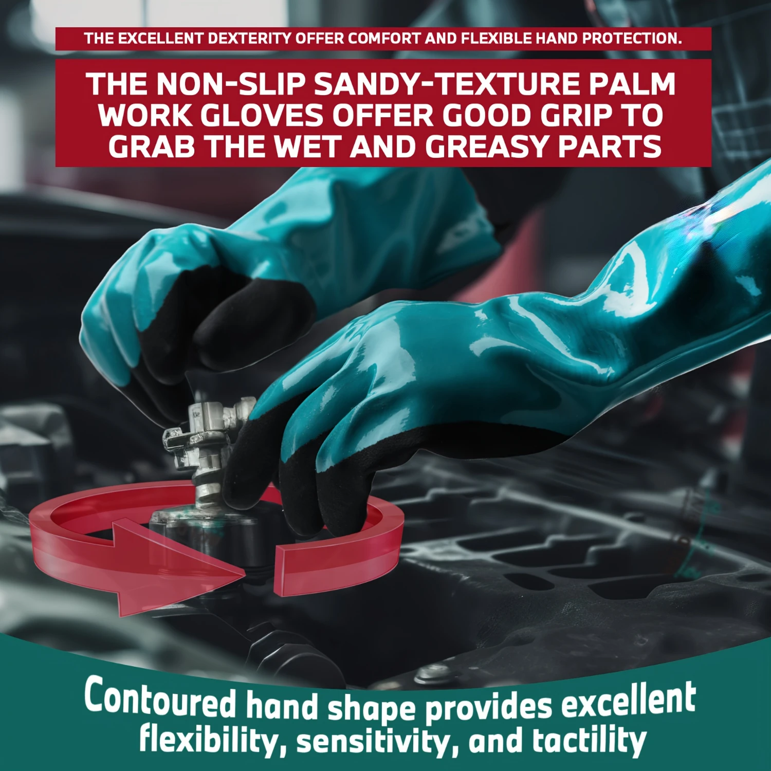 13inch, PVC Water Proof Chemical Gloves, Palm With Anti-slip, Thickened Coating Featuring A Sandy Finish Thick Rubber Work Glove