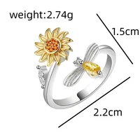 Versatile Flower Rotatable Cubic Zirconia Size Adjustable Rings For Women Gold Copper Metal Ring Party Jewelry 6