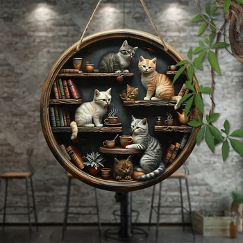 Whimsical Cat Library Sign 1