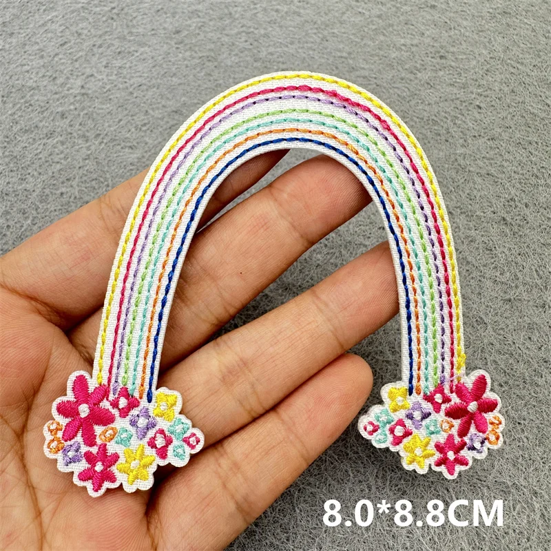 Cartoon Regenbogen Stickerei Aufkleber Für Kleidung Eisen Auf Patches Für Kinder Kleidung Blumen Stickerei Patches DIY Schmelzbaren Patch – Detail 10