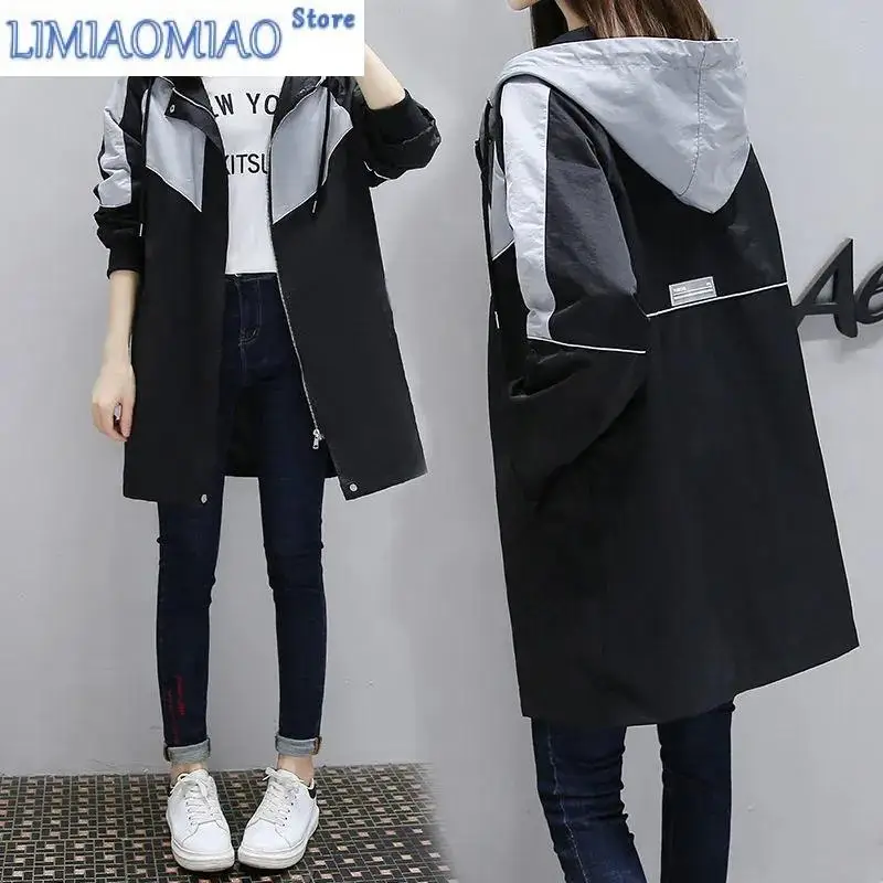 New Oversized Women Windbreaker With Lining Spring Autumn Korean Casual Temperament Zipper Dovetail Jacket With Hooded Female