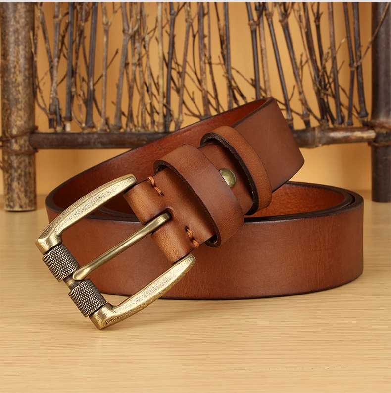 5mm Thicked Leather Men Belt Vintage Roller Pin Buckle Belt Male Cowhide Genuine Leather Buckle Strap Cowboy Jeans Belt 1.5 Inch – Detail 16