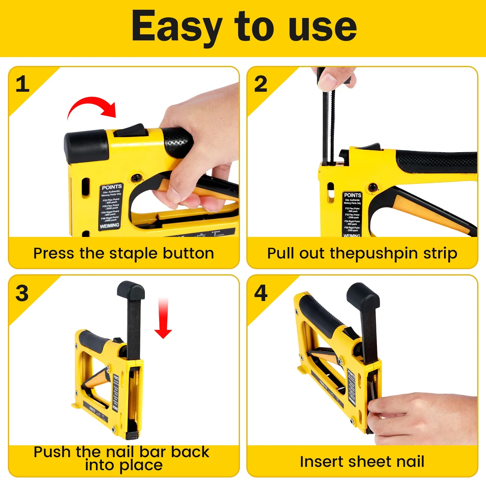 Nail Gun for Woodworking Furniture Heavy Duty Construction Stapler Picture Frame Staple Gun With Staples Metal Hand Tool 6