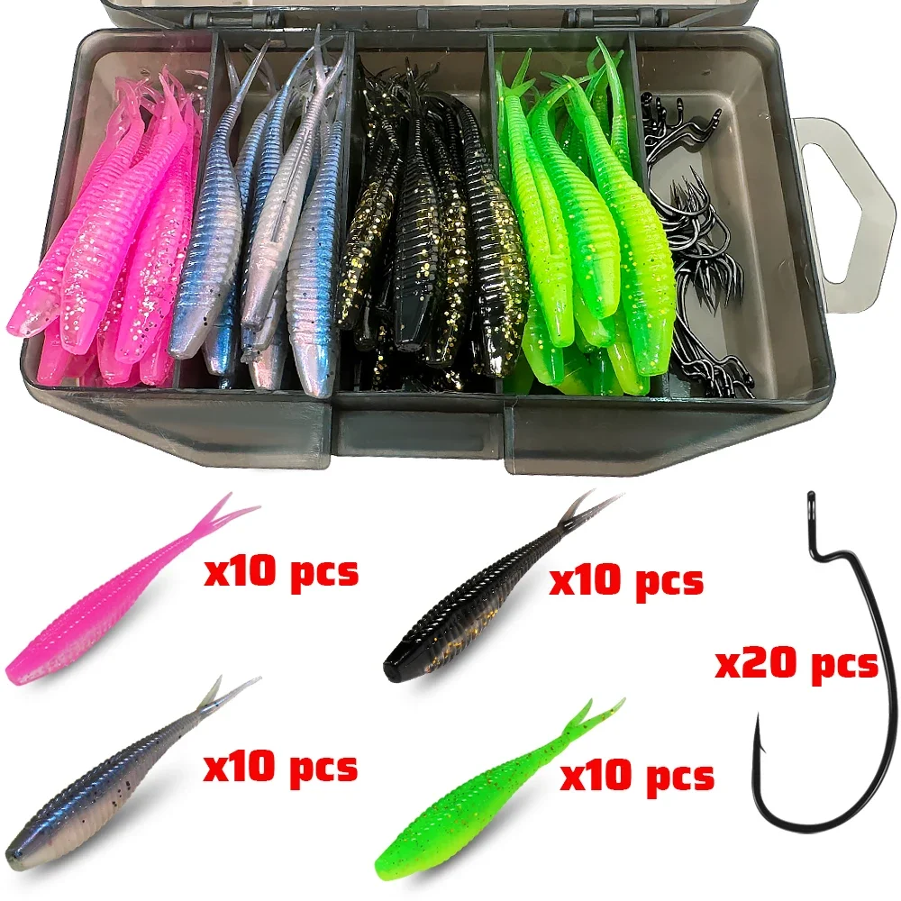 Softlure Angelköder Set Mit Offset Haken Und Angelbox_voghion.com