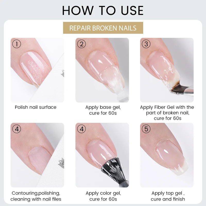 BORN PRETTY 30ml Fiber Glass Extension Nail Gel Repair for Broken Thicken Thin Nails Manicure Fiberglass Repaired Nails 5