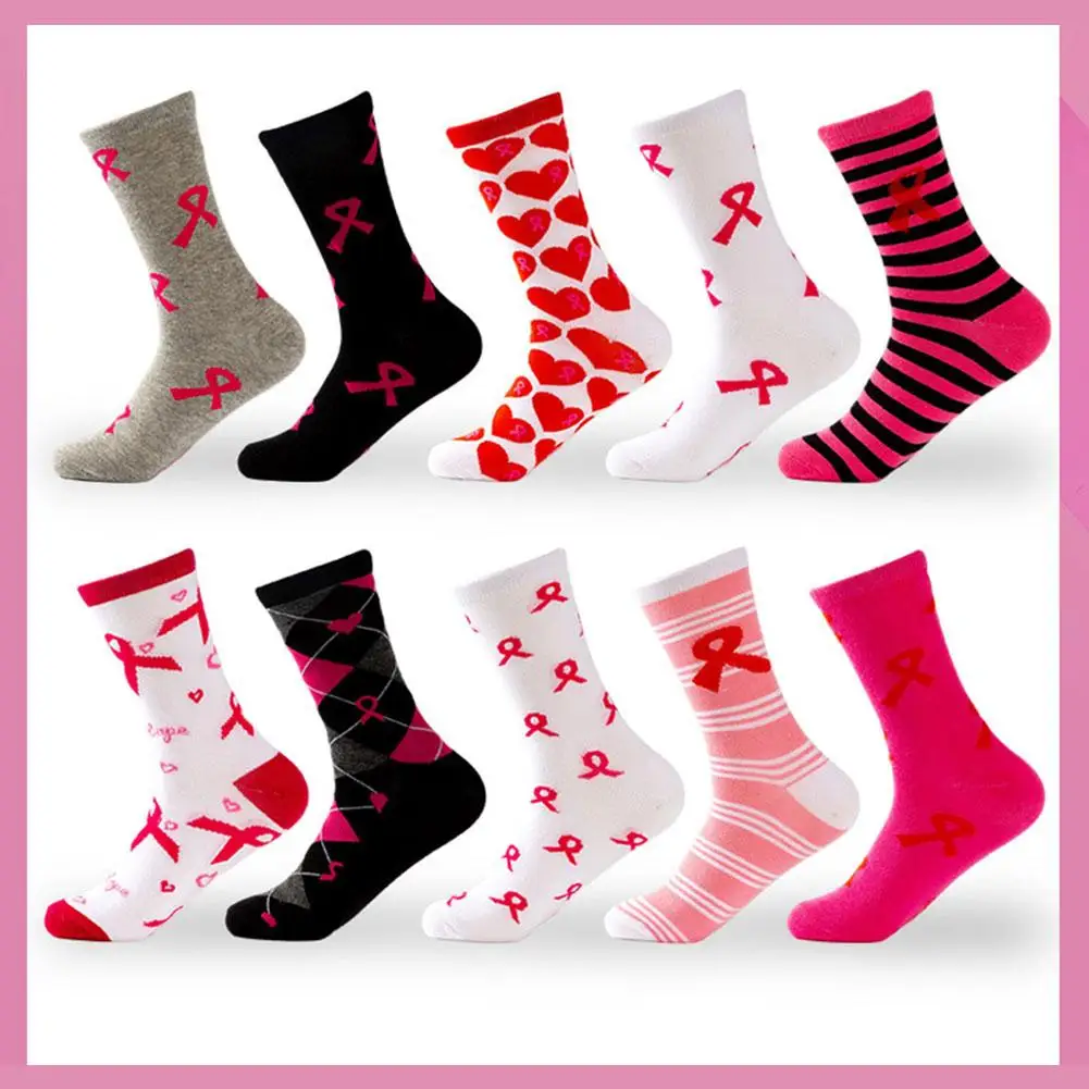

Unisex Breast Cancer Awareness Theme Printed Mid Calf Casual Comfy Antibacterial Sokken Wicking Calcetines Blister Socks An E7S7