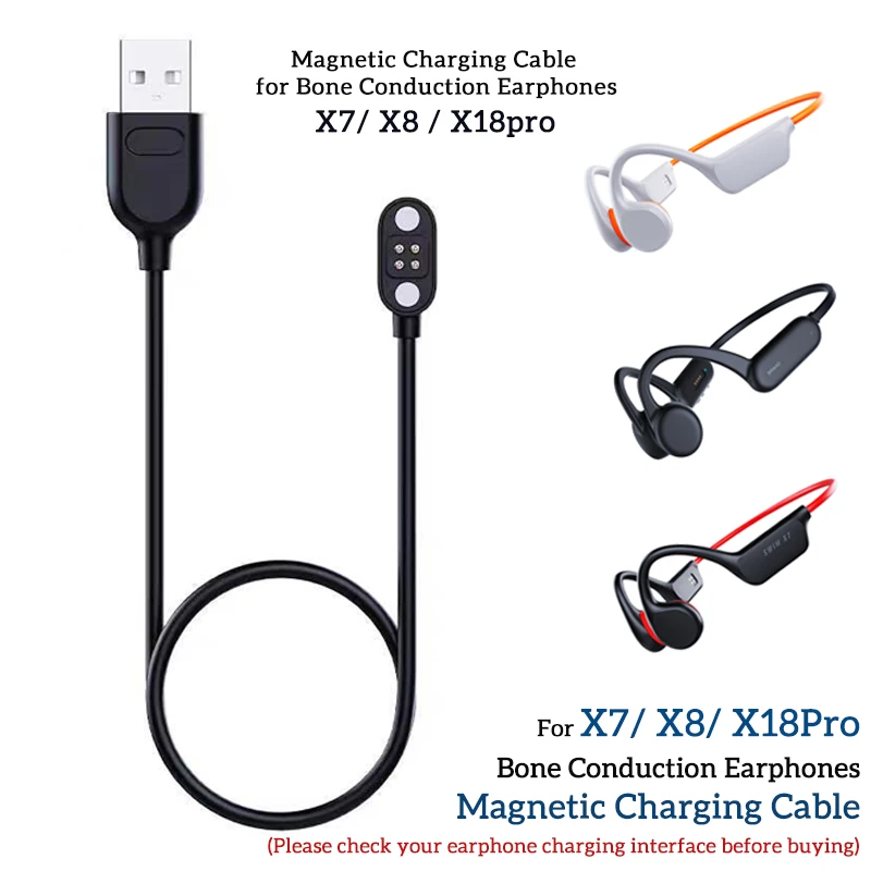 Bone Conduction Earphones Magnetic Charging Cable For X7/X8/X18pro Swimming Headset Charging Cable With Data Transmission charging cable usb charging cable