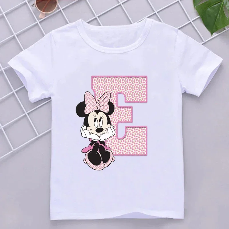 thumbnail image 1 of Camisetas de algodón para niños de Minnie con combinación de letras de la A a la Z y nombres, ropa de dibujos animados de Disney Kawaii, camisetas para niños y niñas, camisetas casuales, 1 of 5