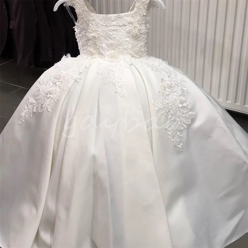 

Flower Girl Dress Beading Satin Kids Clothes Cap Sleeve Christmas Gown Girls Lace First Communion DressGirls Birthday Dress