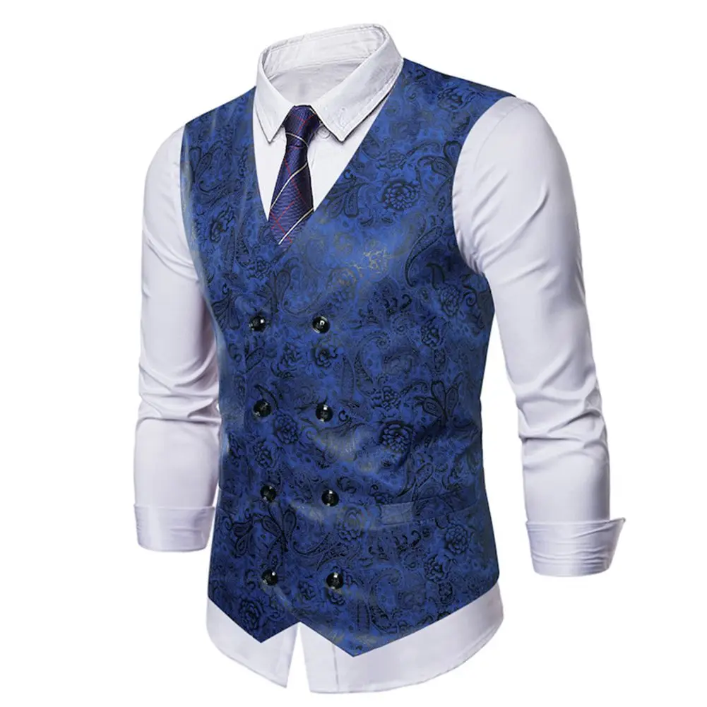 

Comfy Fashion Mens Male Suit Vest Paisley Pattern Retro Sleeveless Slight Stretch Soft Tops V-Neck Wedding Casual