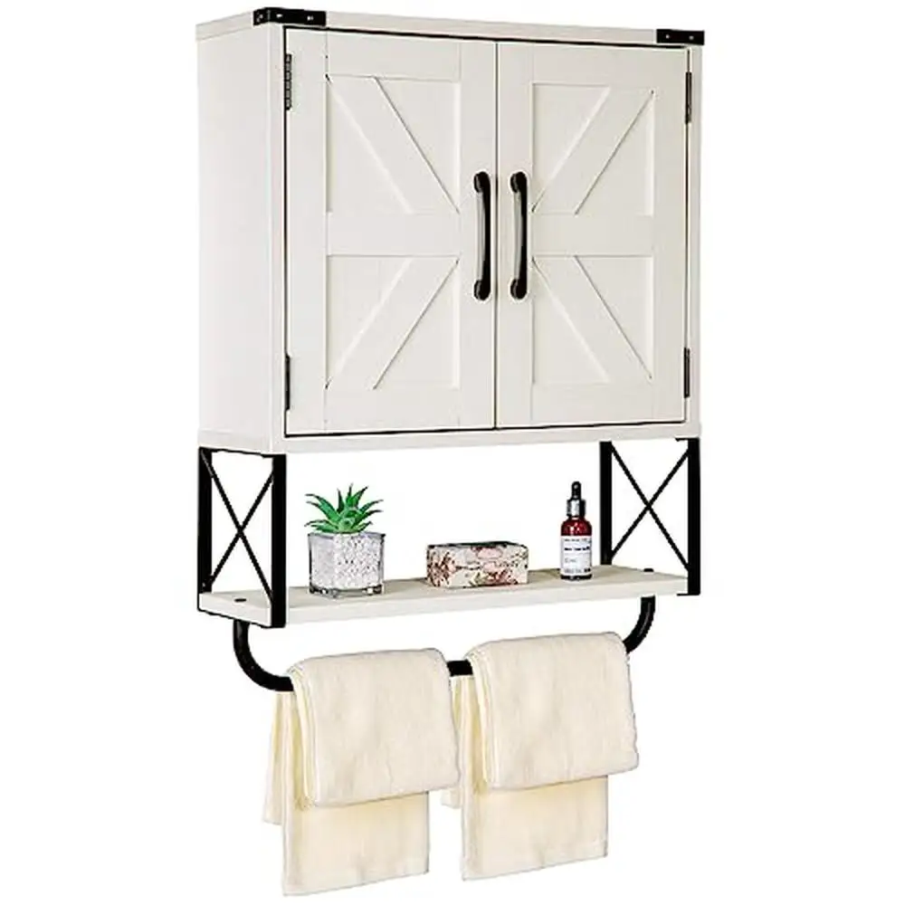 

Vintage Wood Grain Farmhouse Medicine Cabinet with Adjustable Shelf and Towel Bar Wall Mounted Storage fits Bathroom Kitchen