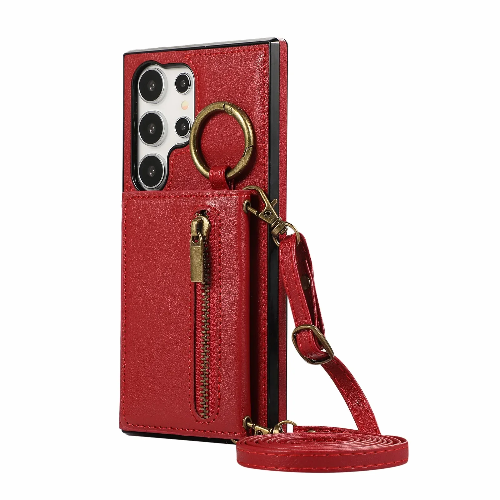 Stylish Leather Crossbody Wallet Case with Card Holder and Zipper Closure