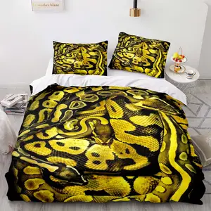 Jogo de edredom Queen Yellow Snake com estampa 3D de cobra amarela  conjuntos de 3 peças com zíper, capa de edredom Queen tamanho 228,6 x 228,6  cm e 2 fronhas 50,8 x 66 cm