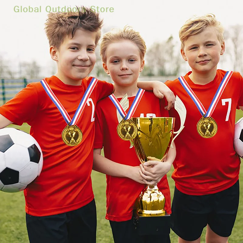 10pcs Kids Children Fake Gold Plastic Winners Medals Sports Game Prize Awards Toys for Kids Party Movie Prop Glittering Medal