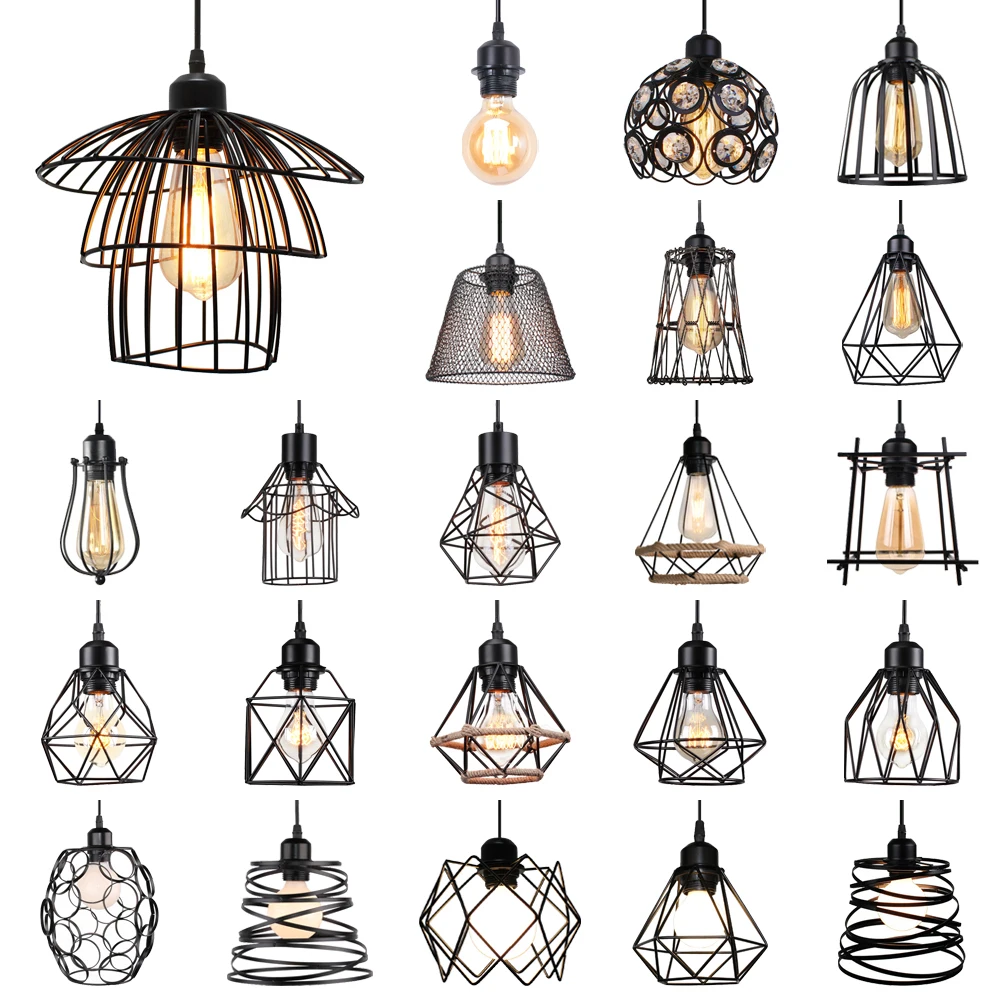

Retro Industrial E27 Pendant Lamp Geometric Modern Iron Lampshade Restaurant Hanging Light Corridor Lighting Fixture Chandeliers