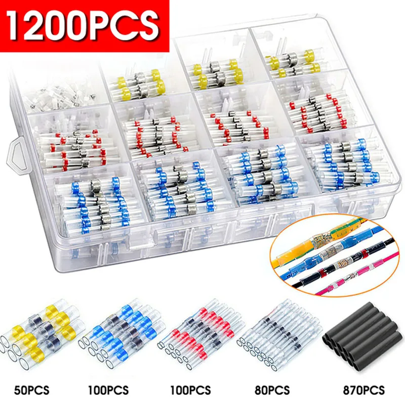 

1200/800/50PCS Heat Shrink Butt Crimp Terminals Waterproof Solder Seal Electrical Connectors Wire Cable Splice Automotive Marine