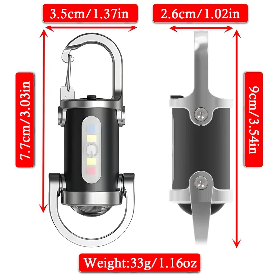 portable flashlight Rechargeable Keychain Flashlights 800LM EDC COB Work Light Torch Ultra Bright Mini for Searching Hiking
